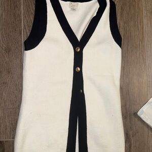 a new day White and Black Sleeveless Vest with Gold Buttons